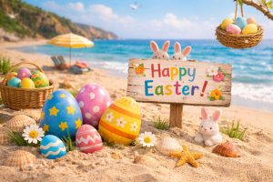 Offerta Pasqua al mare B&B Villa Comics con decorazioni pasquali sulla spiaggia